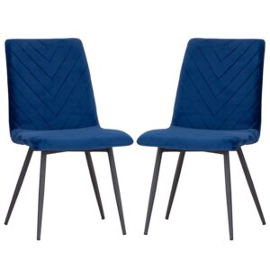 Casey Blue Velvet Dining Chairs With Metal Legs In Pair