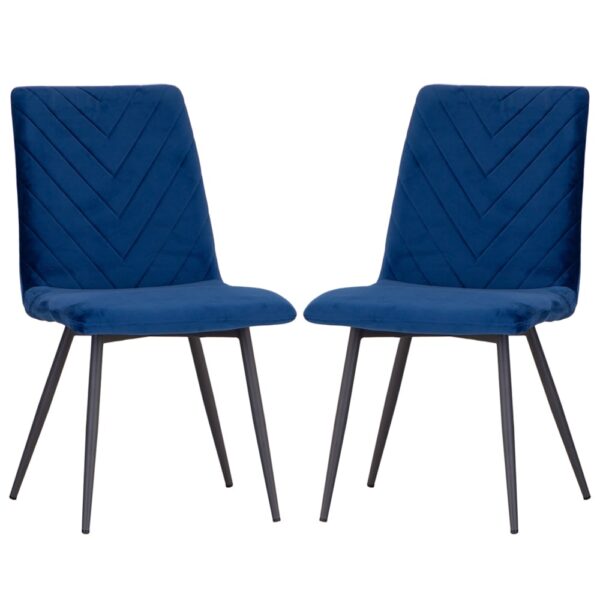 Casey Blue Velvet Dining Chairs With Metal Legs In Pair