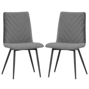 Casey Dark Grey Velvet Dining Chairs With Metal Legs In Pair