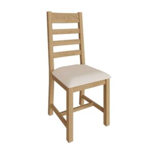 Concan Wooden Ladder Back Fabric Seat Dining Chair In Oak