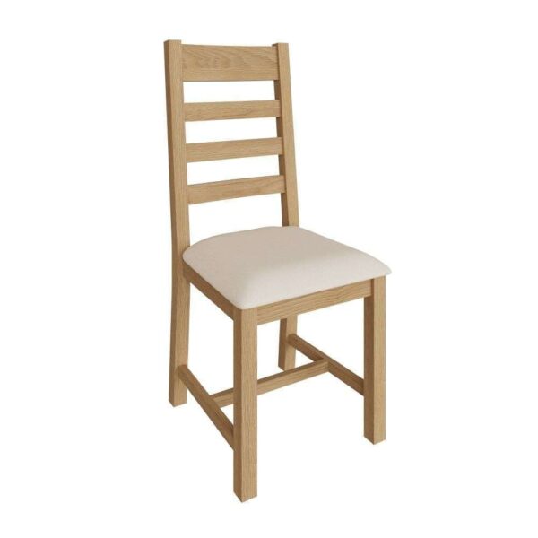 Concan Wooden Ladder Back Fabric Seat Dining Chair In Oak