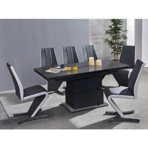 Elgin Convertible Black Gloss Dining Table 6 Gia Black Chairs