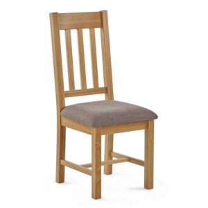 Macon Wooden Dining Chair With Grey Fabric Seat In Oak