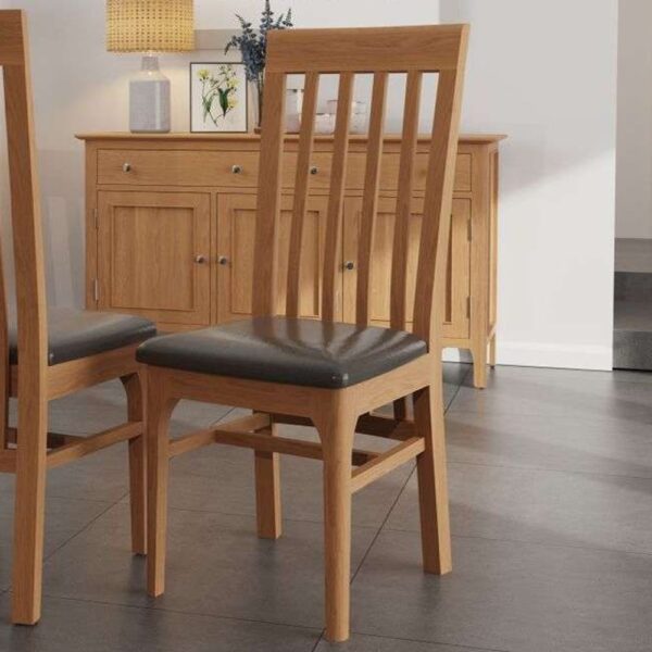 Nassau Wooden Dining Chair With PU Seat In Natural Oak