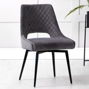 Akron Velvet Dining Chair With Metal Legs In Graphite