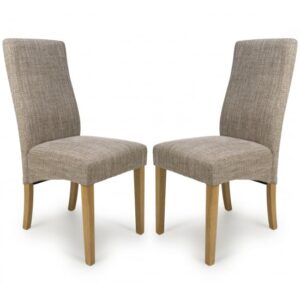 Basey Oatmeal Tweed Fabric Dining Chairs In Pair