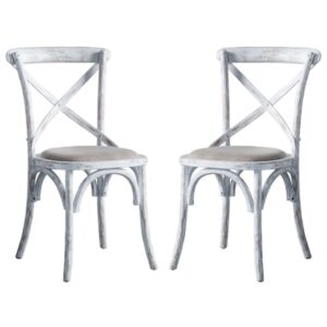 Caria Cross Back White Wooden Dining Chairs In A Pair