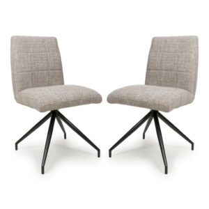 Legain Oatmeal Tweed Fabric Dining Chairs In Pair