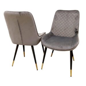 Lewiston Iron Velvet Dining Chairs In Pair