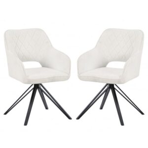 Lublin Swivel White Boucle Fabric Dining Chairs In Pair