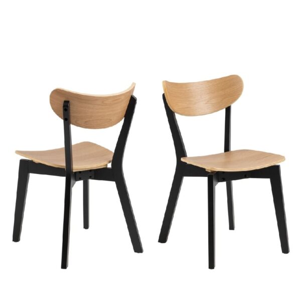 Riga Oak And Black Wooden Dining Chairs In Pair