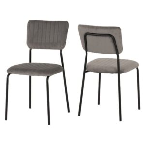 Sanur Set Of 4 Velvet Fabric Dining Chairs In Grey