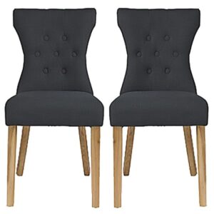 Nipas Grey Fabric Dining Chairs With Wooden Legs In Pair