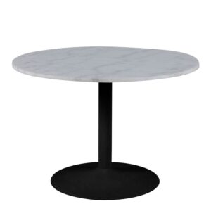 Tama White Marble Dining Table Round In Black Metal Base