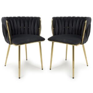 Oaklyn Black Velvet Dining Chairs With Gold Legs In Pair