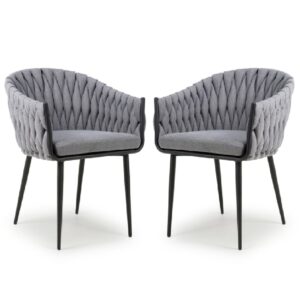 Pearl Grey Fabric Dining Chairs With Black Legs In Pair