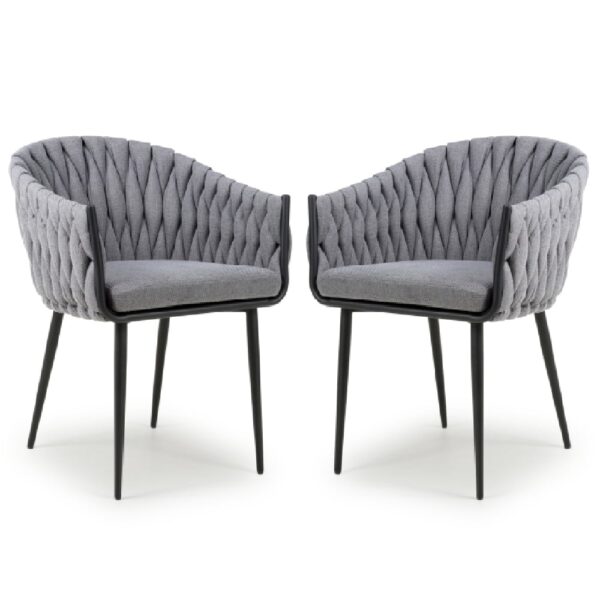 Pearl Grey Fabric Dining Chairs With Black Legs In Pair