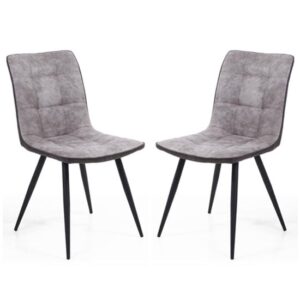 Rizhao Light Grey Fabric Dining Chairs With Black Legs In Pair