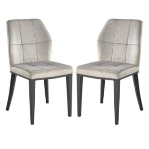 Romano Grey Velvet Dining Chairs With Matt Black Legs In Pair