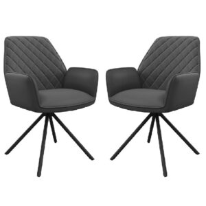 Lacey Grey Leather Dining Chairs With Black Legs In Pair