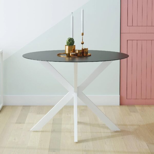 Modena Black Glass Dining Table With White Metal Frame