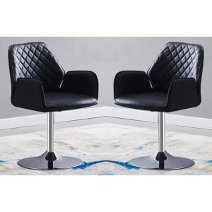 Bucketeer Swivel Black Faux Leather Dining Chairs In Pair