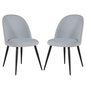 Gabbier Silver Velvet Dining Chairs With Black Legs In Pair