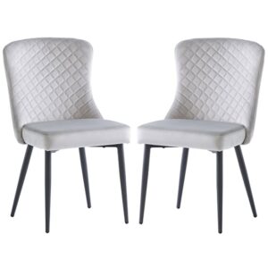 Helmi Silver Velvet Dining Chairs With Black Legs In Pair