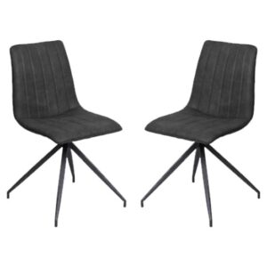 Isaak Charcoal PU Leather Dining Chairs With Metal Legs In Pair