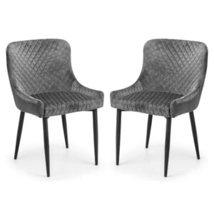 Lakia Grey Velvet Dining Chairs With Black Legs In Pair