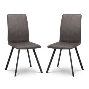 Macia Fabric Dining Chairs In Charcoal Grey Suede In A Pair