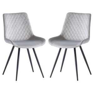 Maija Silver Velvet Dining Chairs With Black Legs In Pair