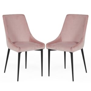 Payton Blush Velvet Dining Chairs With Metal Legs In Pair