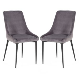 Payton Grey Velvet Dining Chairs With Metal Legs In Pair