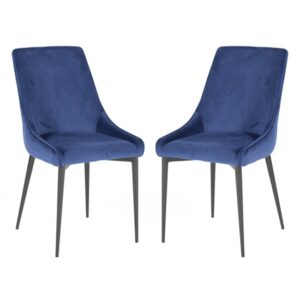 Payton Navy Velvet Dining Chairs With Metal Legs In Pair