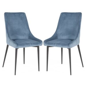 Payton Teal Velvet Dining Chairs With Metal Legs In Pair