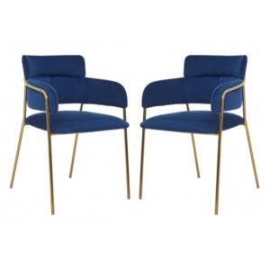 Tamzo Blue Velvet Dining Chairs And Gold Legs In Pair