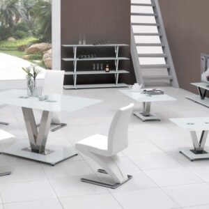 V White Glass Dining Table Only