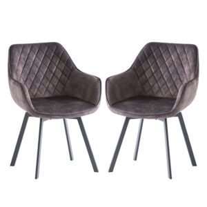 Viha Swivel Graphite Velvet Dining Chairs In Pair