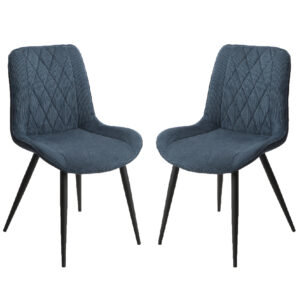 Arta Diamond Stitch Blue Fabric Dining Chairs In Pair