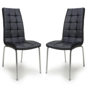 Justin Black Faux Leather Dining Chairs With Chrome Legs In Pair