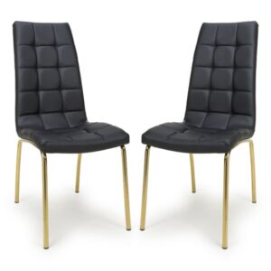 Justin Black Faux Leather Dining Chairs With Gold Legs In Pair