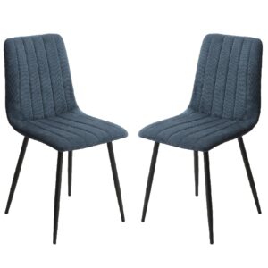 Arta Straight Stitch Blue Fabric Dining Chairs In Pair