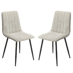 Arta Straight Stitch Light Grey Fabric Dining Chairs In Pair