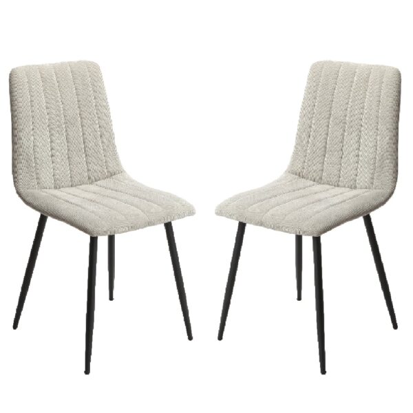 Arta Straight Stitch Light Grey Fabric Dining Chairs In Pair