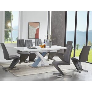 Axara Large Extending Grey Dining Table 8 Gia Grey Chairs