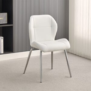 Darcy Faux Leather Dining Chair In White With Chrome Legs