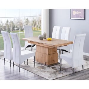 Elgin Convertible Sonoma Oak Dining Table 6 Vesta White Chairs