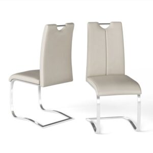 Gerrans Cream Leather Dining Chairs With Chrome Base In Pair