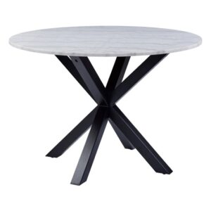 Hyeres Marble Dining Table Round In White With Matt Black Legs